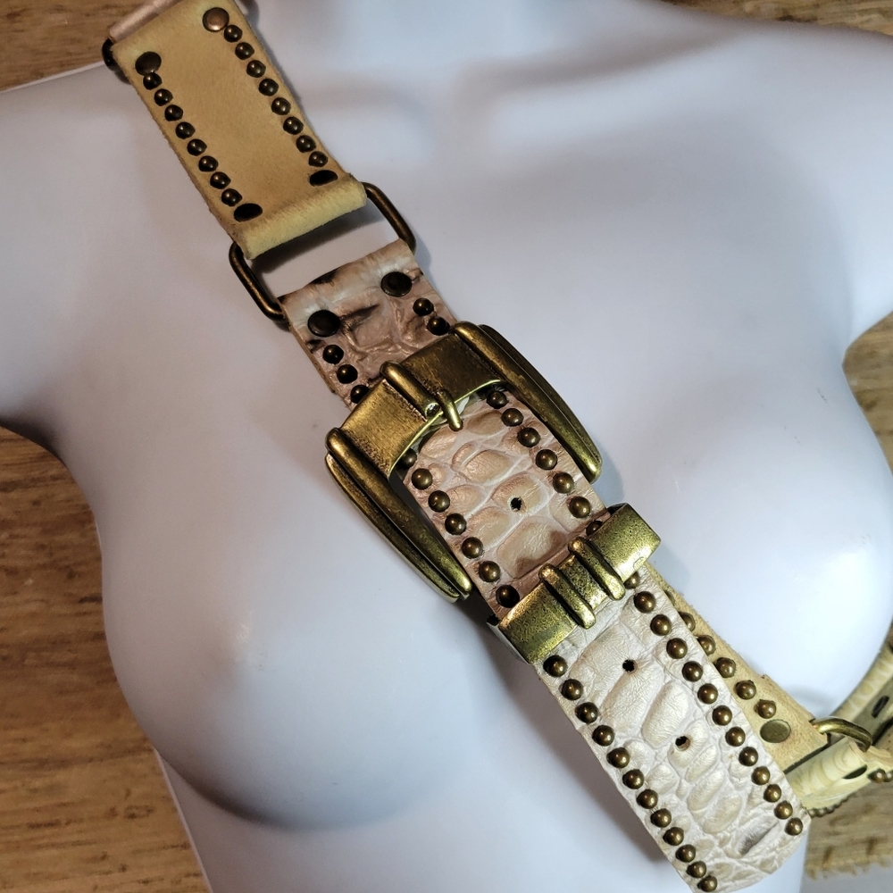 Vintage Leatherock  Reptile Embossed Leather Studded Belt Women's M 34